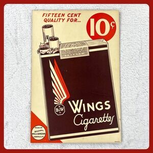 1930s Wings Cigarettes Vintage Advertising Sign 18" Cardboard Louisville Tobacco